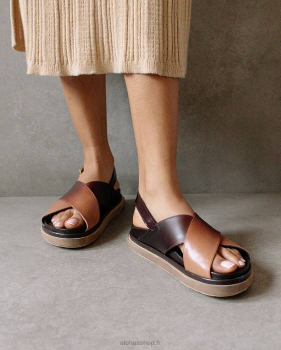 femmes dégrader le brun P64N116 Alohas marshmallow degradã© - sandales en cuir noir et marron