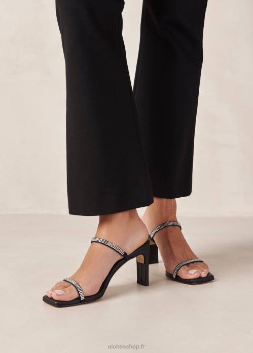 femmes lueur noire P64N162 Alohas cannes glow - sandales en cuir noir et cristaux