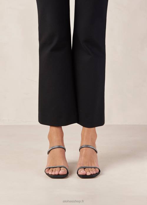 femmes lueur noire P64N162 Alohas cannes glow - sandales en cuir noir et cristaux