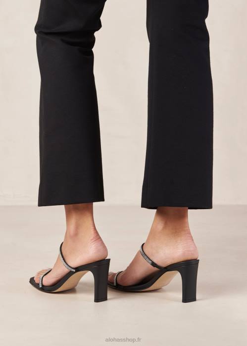 femmes lueur noire P64N162 Alohas cannes glow - sandales en cuir noir et cristaux