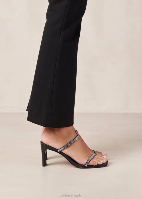 femmes lueur noire P64N162 Alohas cannes glow - sandales en cuir noir et cristaux