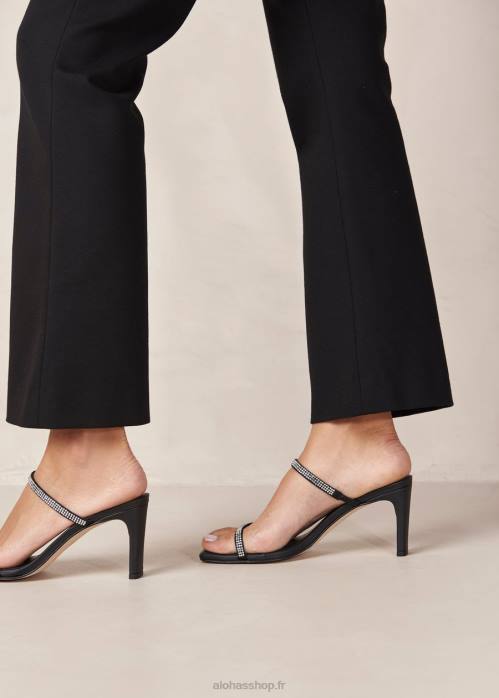 femmes lueur noire P64N162 Alohas cannes glow - sandales en cuir noir et cristaux