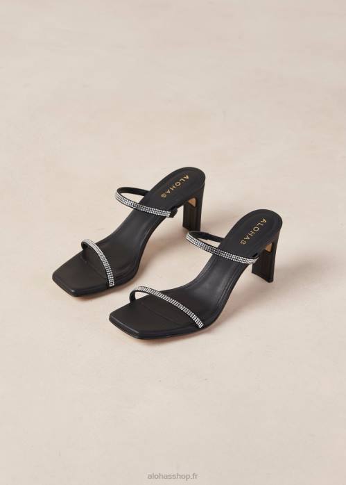 femmes lueur noire P64N162 Alohas cannes glow - sandales en cuir noir et cristaux