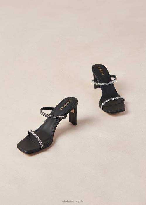 femmes lueur noire P64N162 Alohas cannes glow - sandales en cuir noir et cristaux