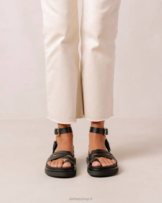 femmes maïs noir P64N305 Alohas boucler le maïs - sandales en cuir végétalien noir