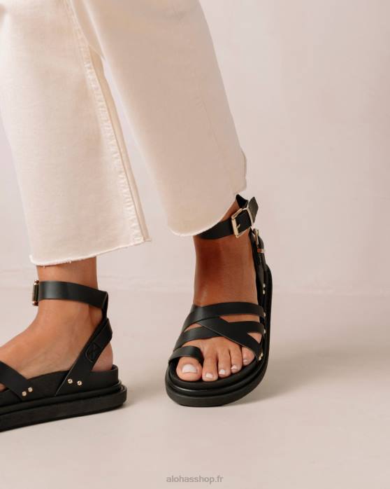 femmes maïs noir P64N305 Alohas boucler le maïs - sandales en cuir végétalien noir