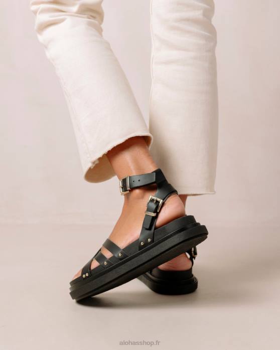 femmes maïs noir P64N305 Alohas boucler le maïs - sandales en cuir végétalien noir