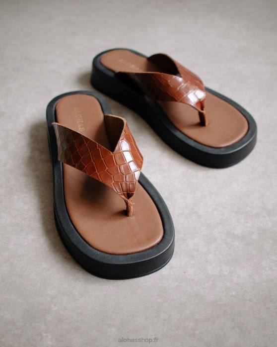 femmes marron croco P64N452 Alohas croco couvert - sandales en cuir marron