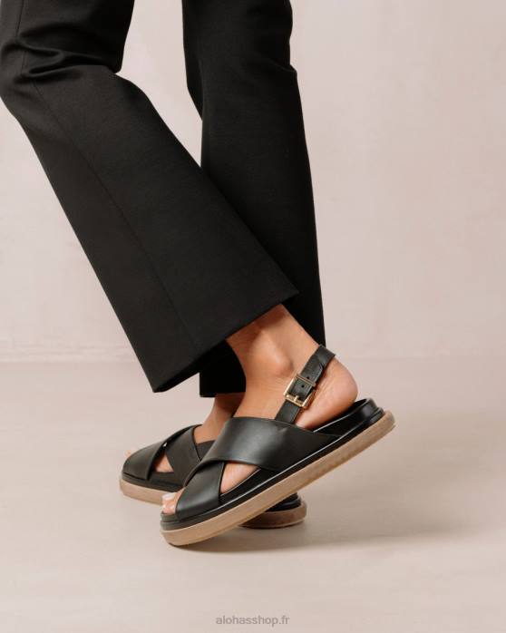 femmes noir P64N119 Alohas marshmallow - sandales en cuir noir