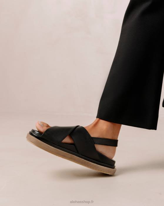 femmes noir P64N119 Alohas marshmallow - sandales en cuir noir