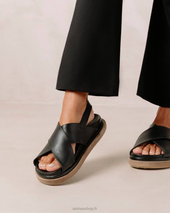 femmes noir P64N119 Alohas marshmallow - sandales en cuir noir