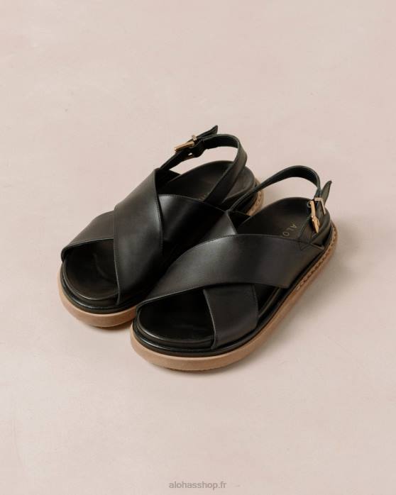 femmes noir P64N119 Alohas marshmallow - sandales en cuir noir