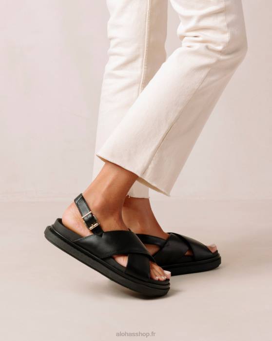 femmes noir P64N120 Alohas marshmallow - sandales en cuir végétalien noir