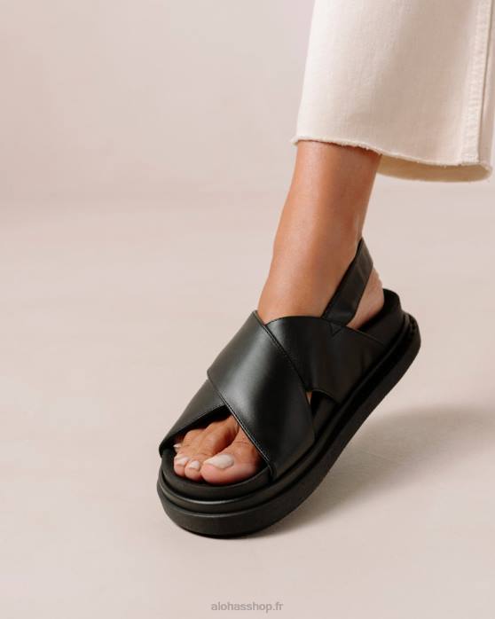 femmes noir P64N120 Alohas marshmallow - sandales en cuir végétalien noir