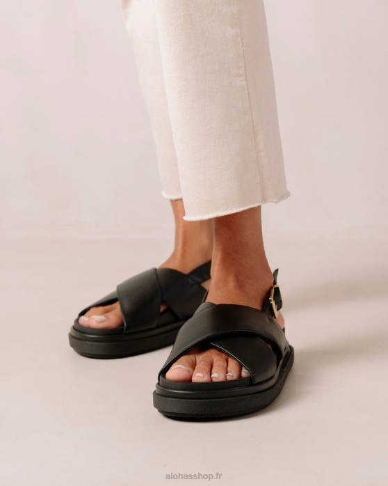 femmes noir P64N120 Alohas marshmallow - sandales en cuir végétalien noir