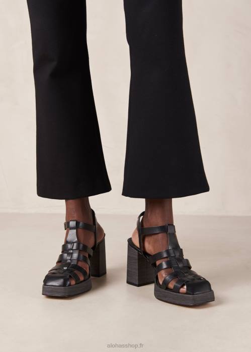 femmes noir P64N171 Alohas rollers - sandales en cuir vegan noir
