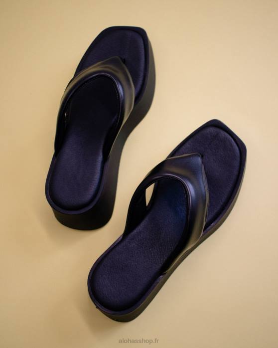 femmes noir P64N260 Alohas pancake - sandales en cuir vegan noir