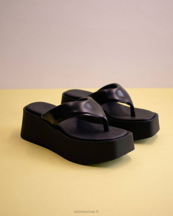 femmes noir P64N260 Alohas pancake - sandales en cuir vegan noir