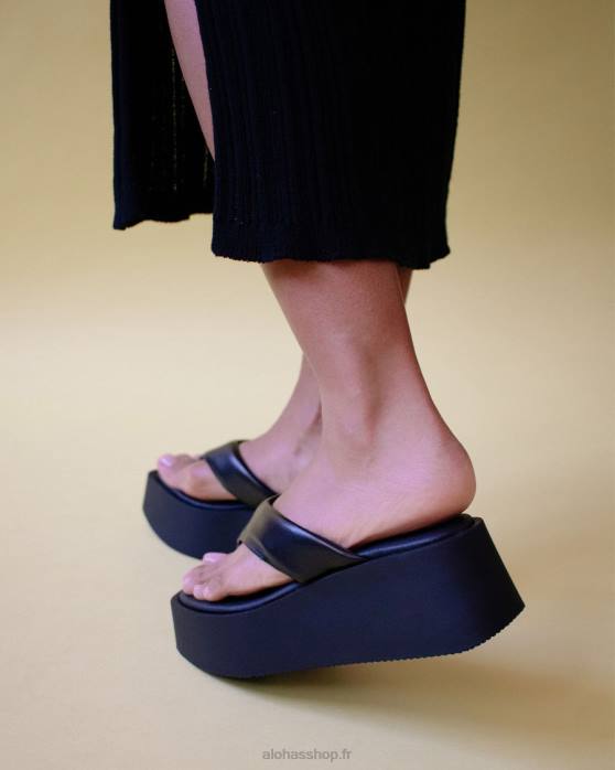 femmes noir P64N260 Alohas pancake - sandales en cuir vegan noir