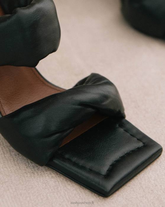 femmes noir P64N430 Alohas bride torsadée - sandales en cuir noir