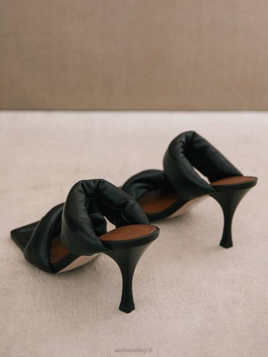 femmes noir P64N430 Alohas bride torsadée - sandales en cuir noir
