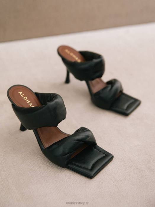 femmes noir P64N430 Alohas bride torsadée - sandales en cuir noir