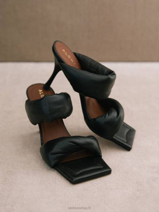 femmes noir P64N430 Alohas bride torsadée - sandales en cuir noir