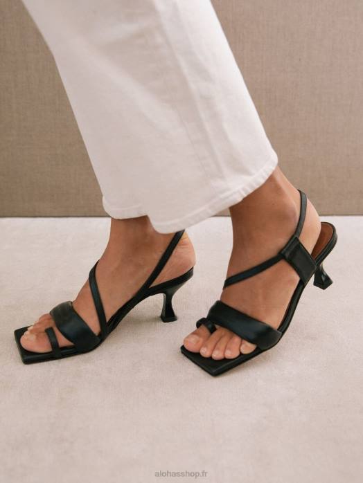 femmes noir P64N433 Alohas brides asymétriques - sandales en cuir noir