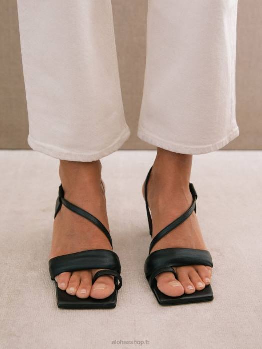 femmes noir P64N433 Alohas brides asymétriques - sandales en cuir noir