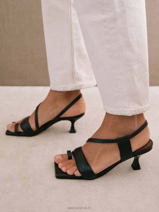 femmes noir P64N433 Alohas brides asymétriques - sandales en cuir noir