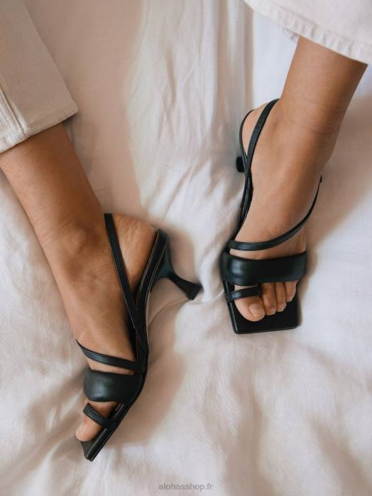 femmes noir P64N433 Alohas brides asymétriques - sandales en cuir noir