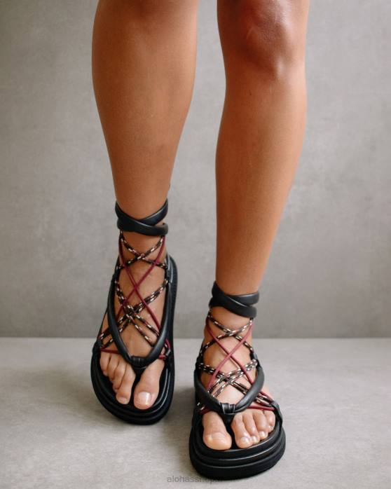 femmes noir P64N439 Alohas jungle - sandales en cuir noir