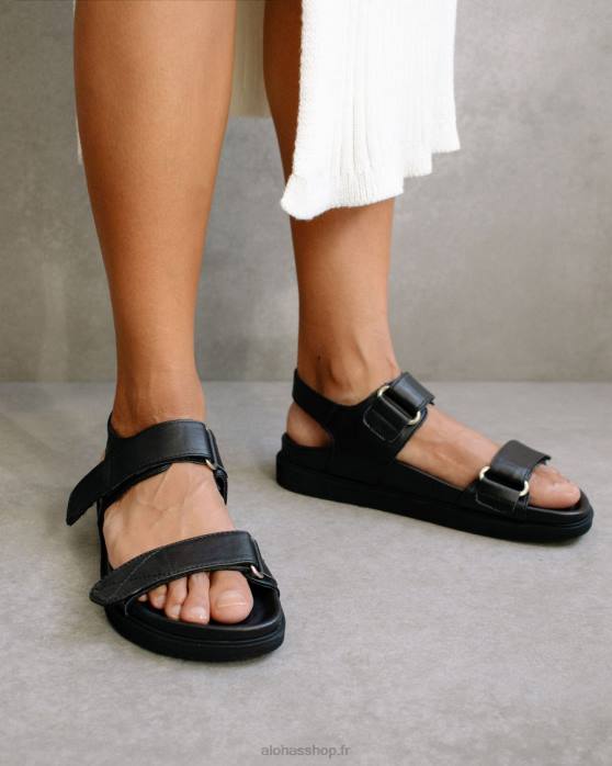 femmes noir P64N515 Alohas boucle à crochet voyageur - sandales en cuir noir