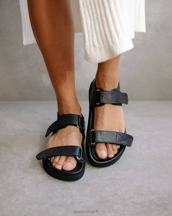 femmes noir P64N515 Alohas boucle à crochet voyageur - sandales en cuir noir