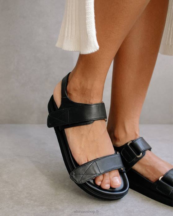 femmes noir P64N515 Alohas boucle à crochet voyageur - sandales en cuir noir