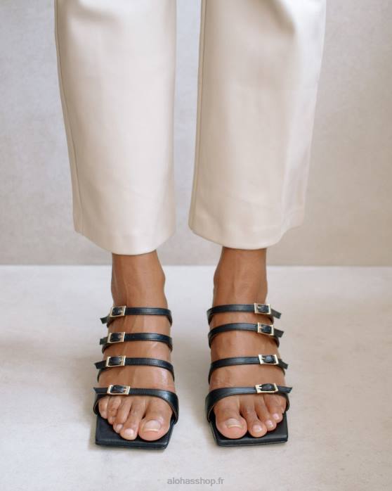 femmes noir P64N516 Alohas piquant - sandales en cuir noir