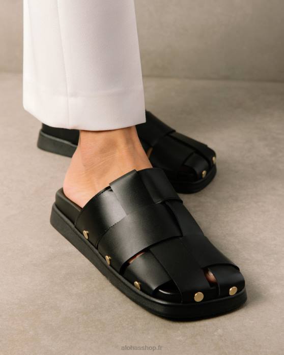 femmes noir P64N529 Alohas stuart - mules en cuir noir