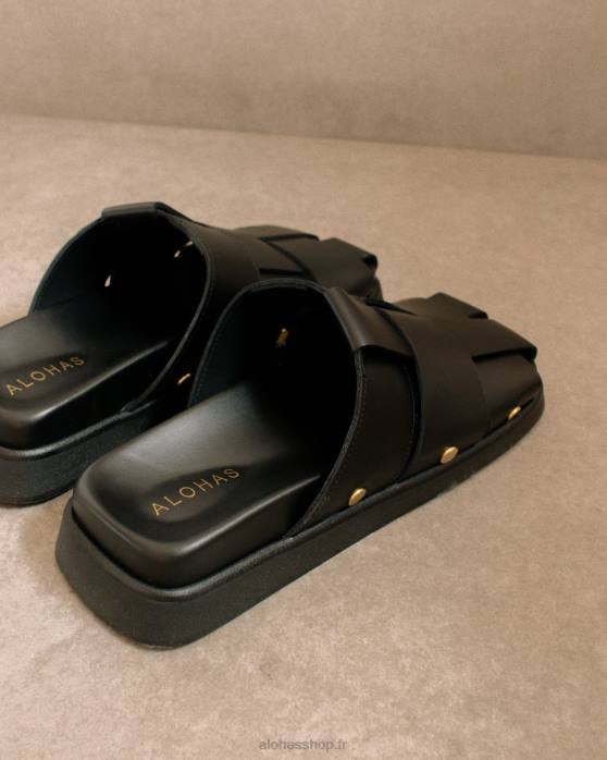 femmes noir P64N529 Alohas stuart - mules en cuir noir