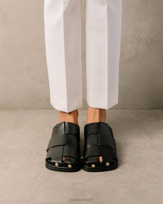 femmes noir P64N529 Alohas stuart - mules en cuir noir