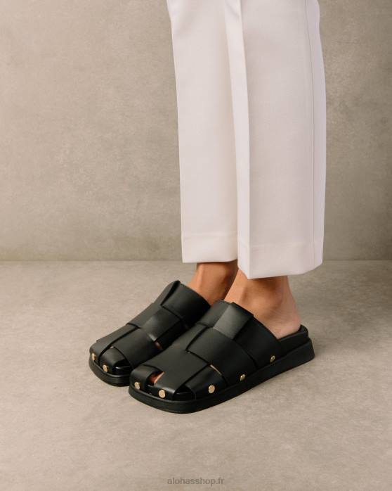 femmes noir P64N529 Alohas stuart - mules en cuir noir