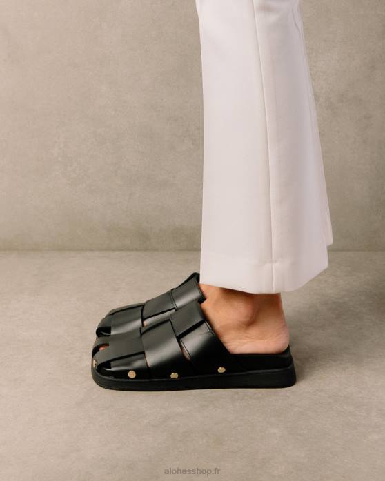 femmes noir P64N529 Alohas stuart - mules en cuir noir