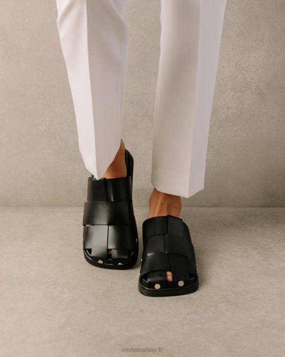 femmes noir P64N529 Alohas stuart - mules en cuir noir