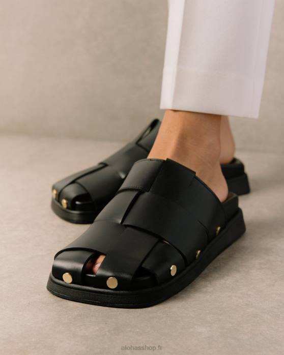 femmes noir P64N529 Alohas stuart - mules en cuir noir