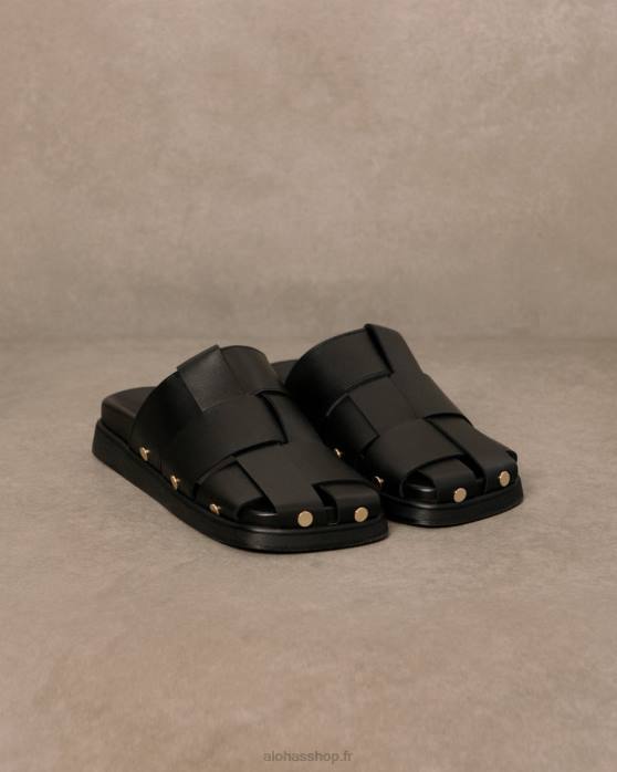 femmes noir P64N529 Alohas stuart - mules en cuir noir