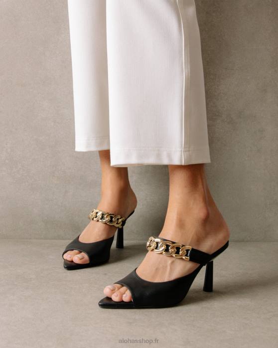 femmes noir P64N536 Alohas marguerite - mules en cuir noir