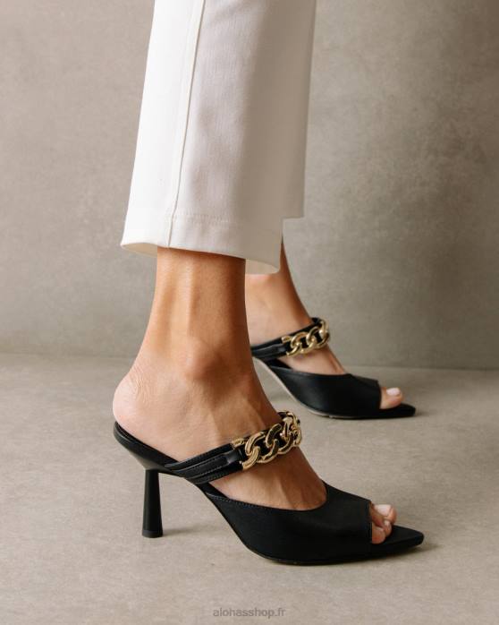 femmes noir P64N536 Alohas marguerite - mules en cuir noir