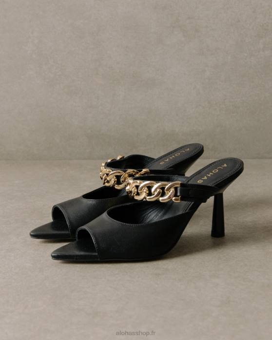 femmes noir P64N536 Alohas marguerite - mules en cuir noir