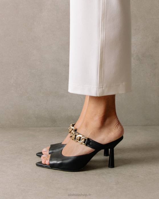 femmes noir P64N536 Alohas marguerite - mules en cuir noir