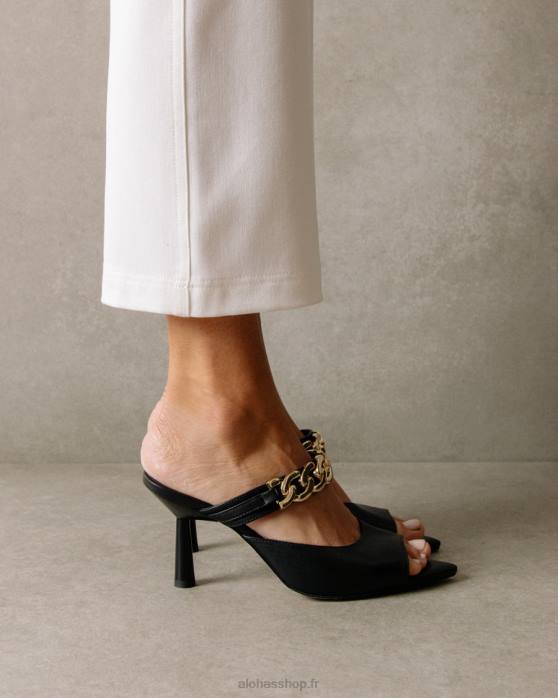 femmes noir P64N536 Alohas marguerite - mules en cuir noir