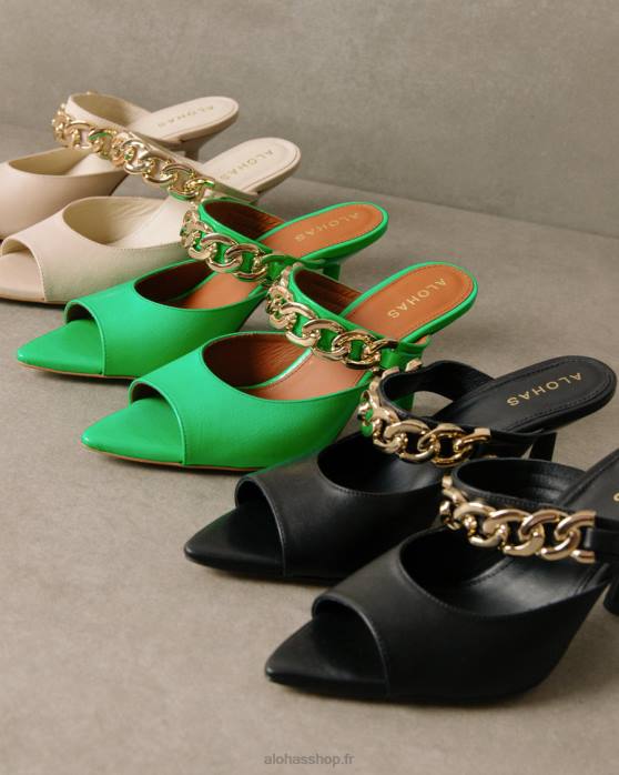femmes noir P64N536 Alohas marguerite - mules en cuir noir